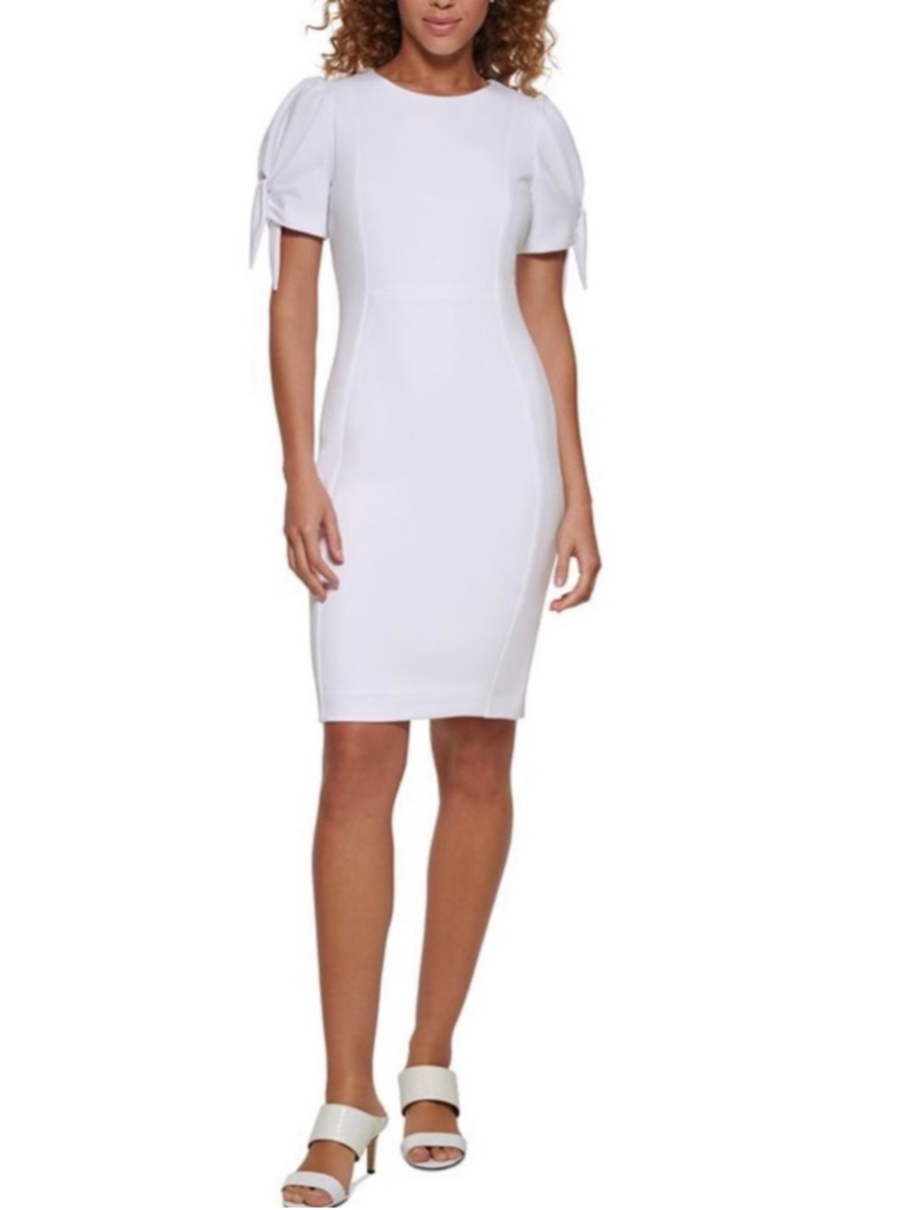Women's Calvin Klein White Puff Sleeve Sheath Dress Size 12